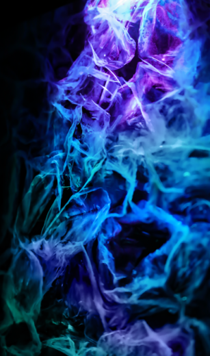 Translucent blue and purple acrylic shards with light shining from the top to show custom materials
