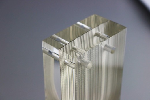 translucent clear acrylic custom materials with material weave embedded with 2 holes drilled