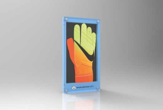 Manchester City FC glove case made from clear and blue acrylic for product displays