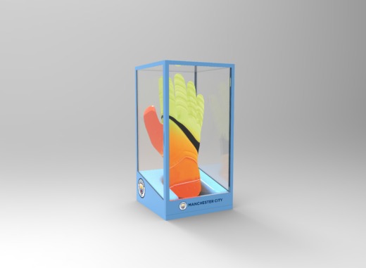 Manchester City FC glove case made from clear and blue acrylic for product displays