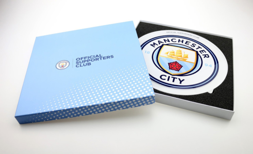 Manchester City supporters club commemorative acrylic plaque in custom gift box