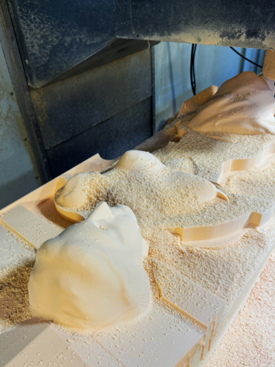 CNC machining mould board used to create a cast acrylic sculpture