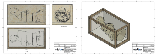 3D design of protective transport crate developed for shipping a cast acrylic sculpture