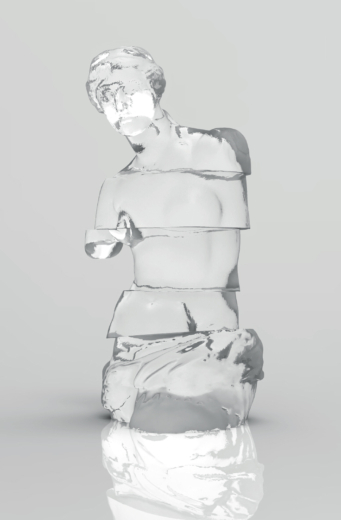 Clear cast acrylic classical bust sculpture render inspired by Venus de Milo created by Midton Acrylics