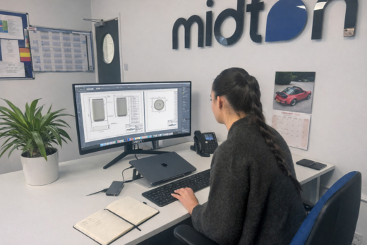 Midton design engineer creating technical drawings for BrewDog beer cans embedded in acrylic hotel room number displays.