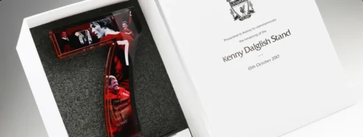 Kenny Dalglish commemorative acrylic award presentation box by Midton
