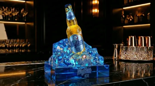 Acrylic ice-effect beer bottle display for premium bar and brewery promotions