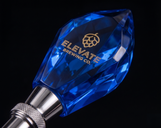 Blue cast acrylic custom beer tap handle with premium faceted finish