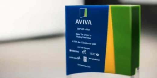 Financial tombstone deal toy acrylic award for Aviva transaction