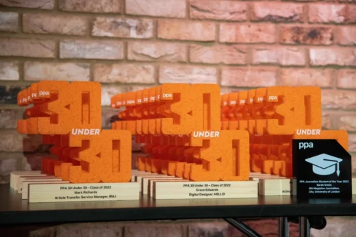 Custom acrylic awards displayed at PPA 30 Under 30 ceremony
