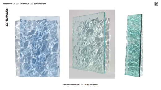 Sophia Collier inspired acrylic water texture reference for Super Bowl LXI numerals