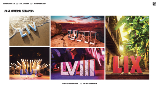 Past Super Bowl numeral design inspiration examples featuring sculptural event installations