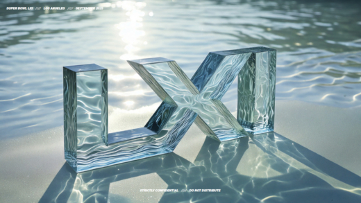 Water-inspired acrylic Super Bowl LXI numeral render used as client inspiration