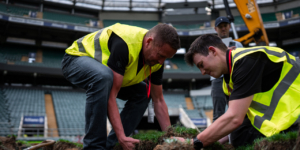 Midton working alongside England Rugby to collect authentic Allianz Stadium turf for official sports memorabilia keepsakes.