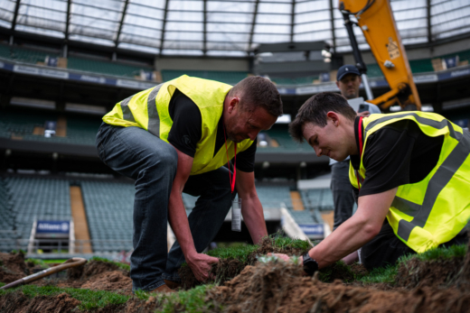 Midton working alongside England Rugby to collect authentic Allianz Stadium turf for official sports memorabilia keepsakes.