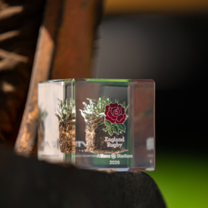 England Rugby and STIGA official acrylic keepsake preserving authentic turf from Allianz Stadium.
