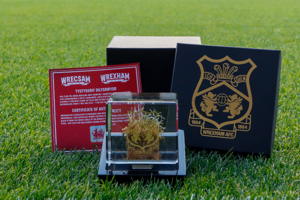Numbered Wrexham AFC Racecourse Ground turf Legacy Cube with presentation packaging