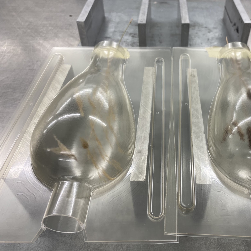 Clear acrylic mould tooling used to create bespoke cast acrylic pendant lights