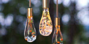 Bespoke acrylic pendant lights by Dan Heap featuring natural materials embedded in clear cast acrylic