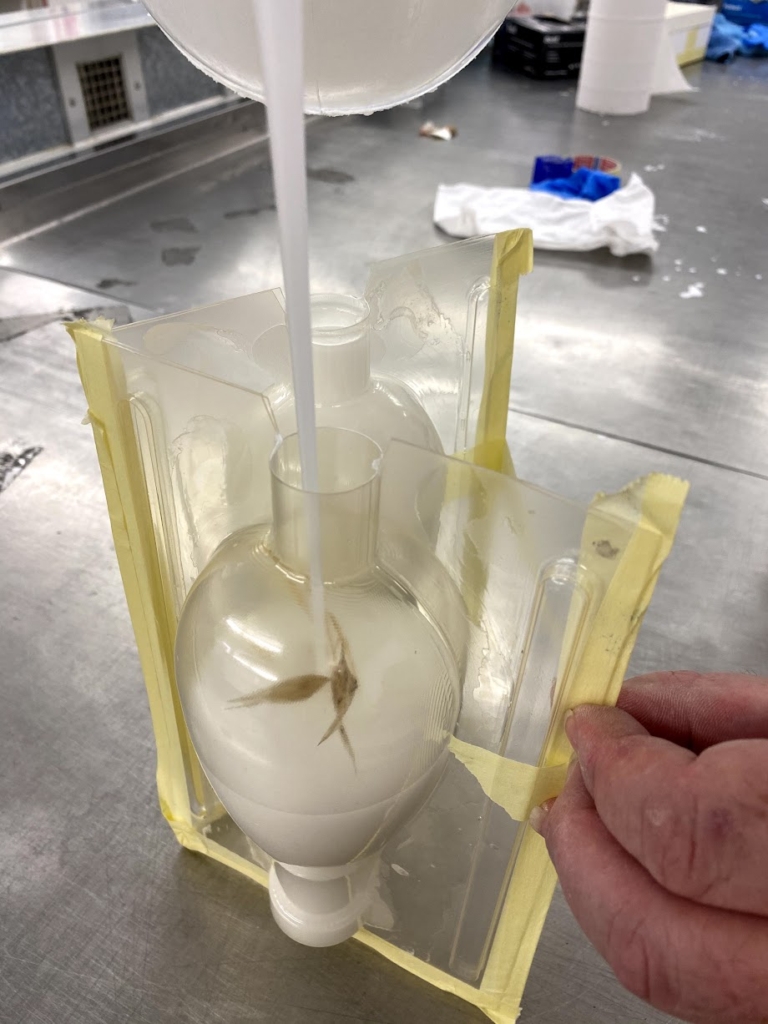 Casting clear acrylic around natural material to create a bespoke embedded pendant light