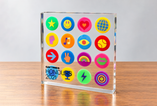Gay Times Honours 2021 bespoke clear acrylic award with colourful embedded graphics